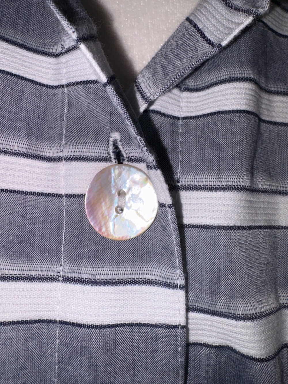 John Mark size medium blue & white striped tunic length top with pockets euc - Picture 3 of 6